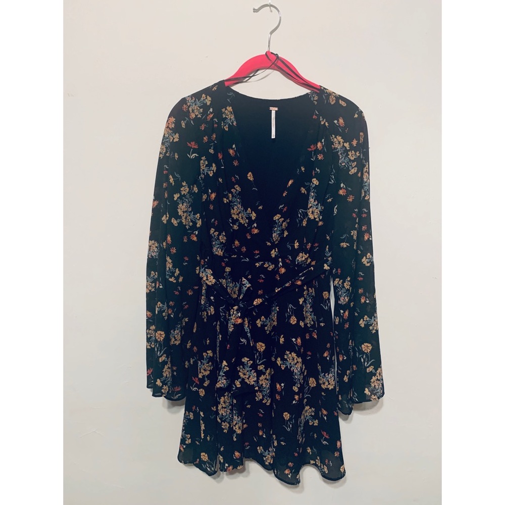 Free People Black Floral Bell Sleeved Dress